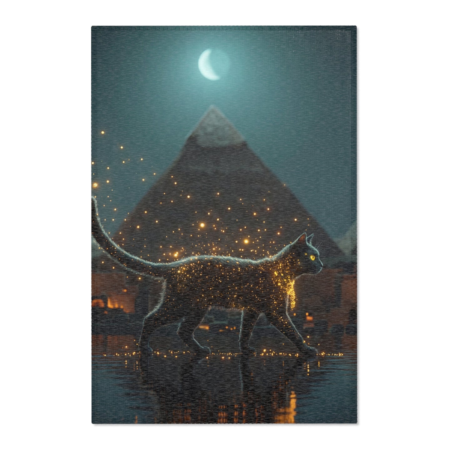 Starlit Cat in Pyramids Area Rug – Midnight Nile Guardian