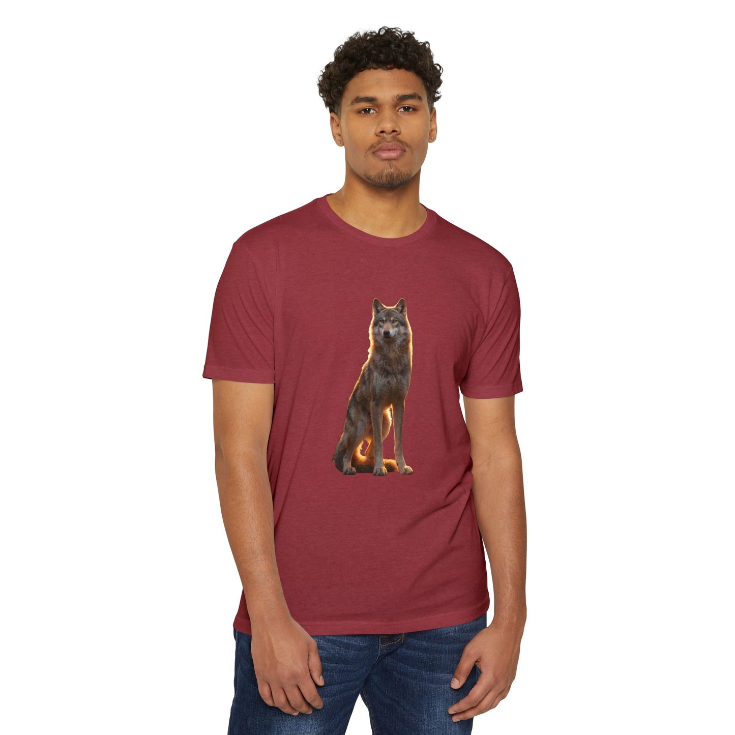 Gaze of the Lone Wolf Unisex CVC Jersey T-shirt – Amber Light Sentinel Portrait