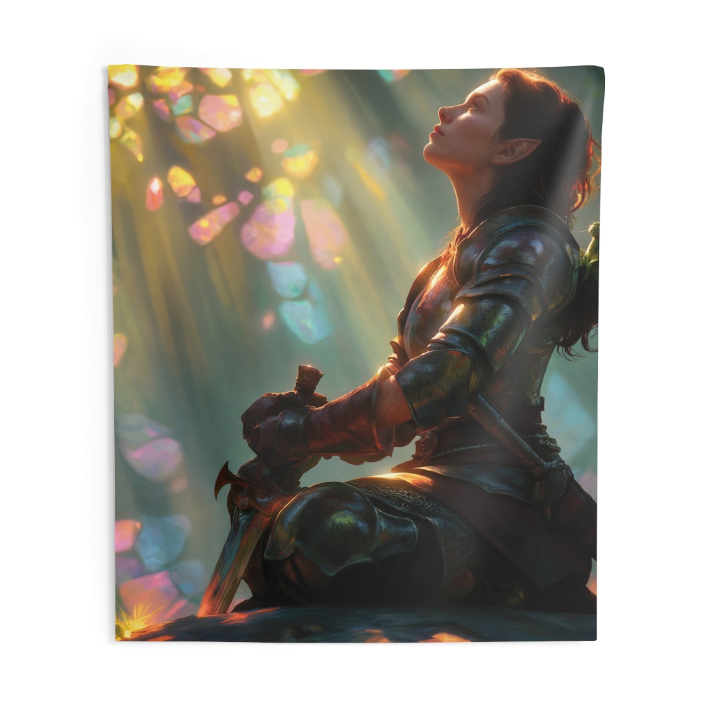 Elven Warrior in Crystal Grove Indoor Wall Tapestries – Sunbeam Sanctuary