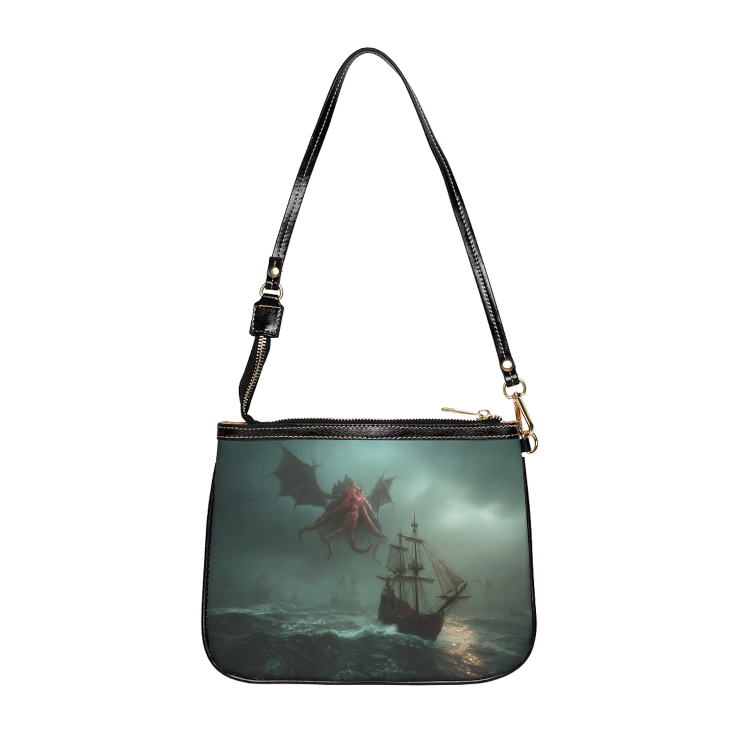Leviathan’s Wrath Small Shoulder Bag – Storm-Swept Seascape with Winged Kraken