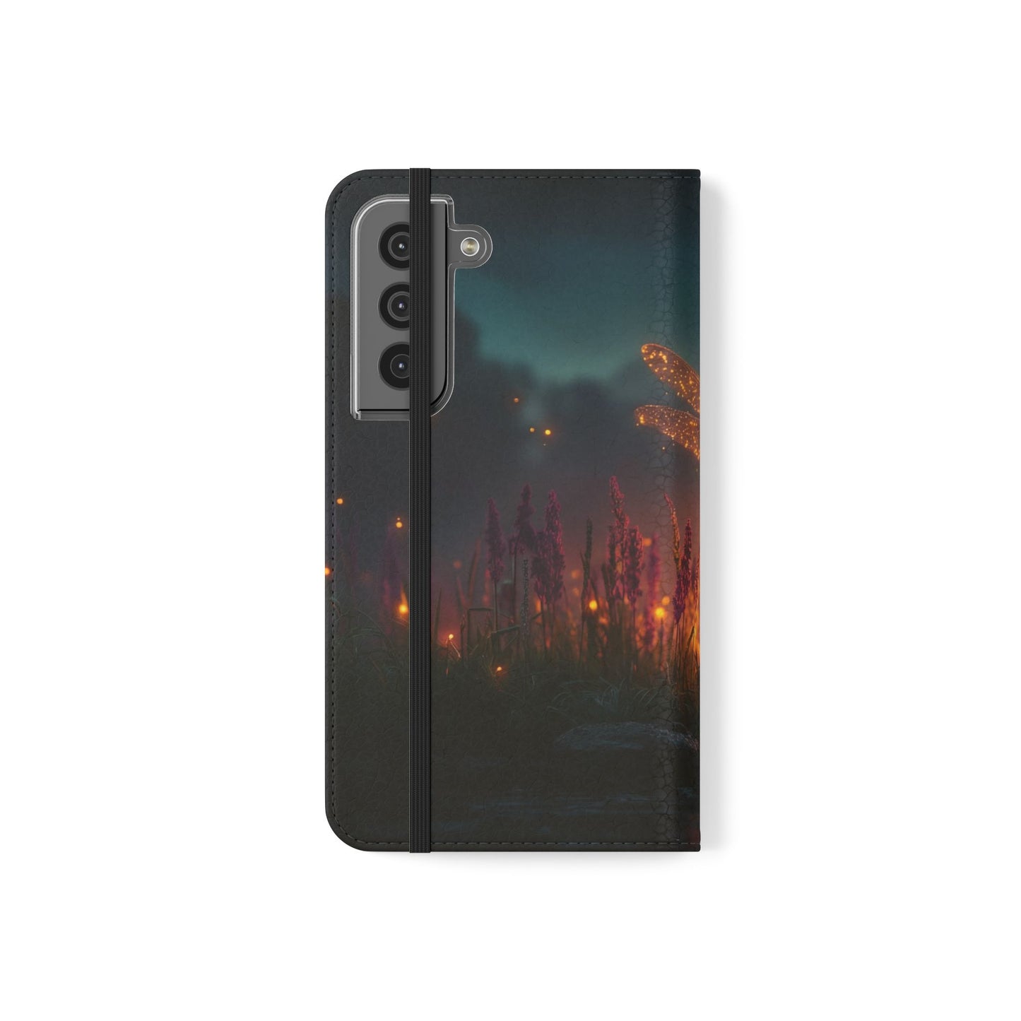 Bioluminescent Dragonfly Flip Cases – Glowing Amber Wings Over Twilight Marsh