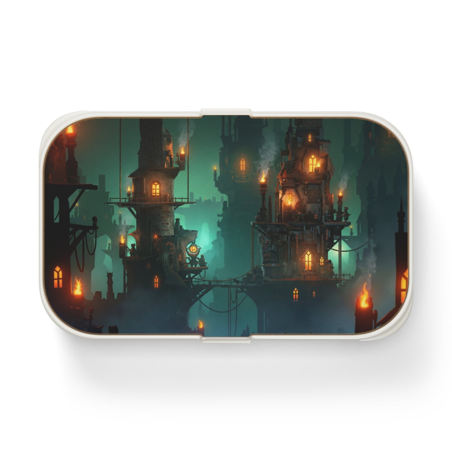 Gilded Sky City Bento Lunch Box – Floating Towers Through Misty Twilight
