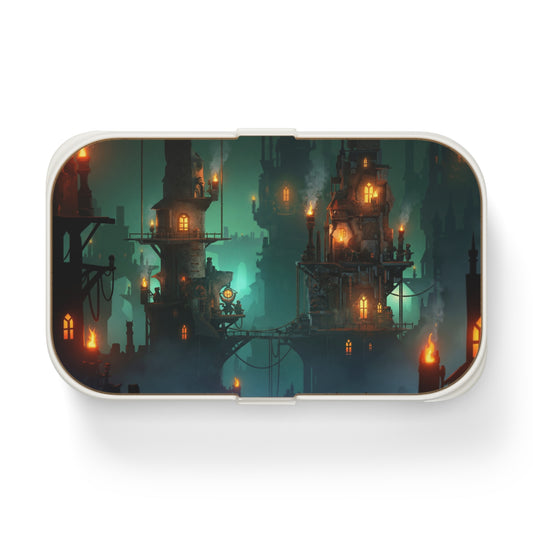 Gilded Sky City Bento Lunch Box – Floating Towers Through Misty Twilight
