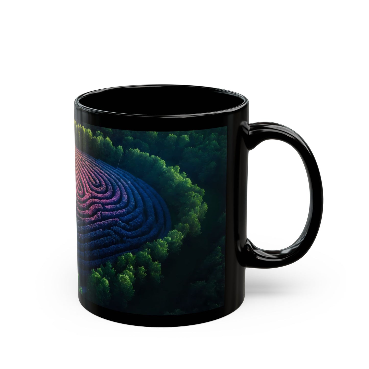 Rainbow Labyrinth Mug – Whimsical Floral Maze in Forest Light