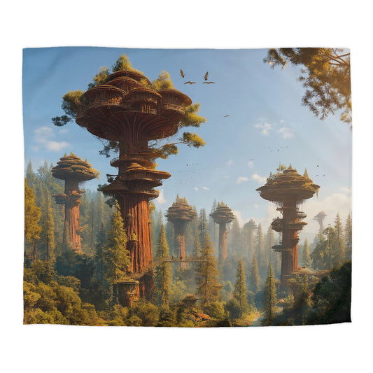 Sky-House Canopy Microfiber Duvet Cover – Whispering Redwood Dreamscape