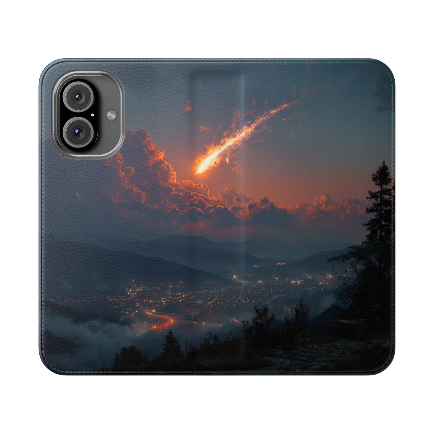 Meteor Over Valley Flip Cases – Crimson Sky Sentinel Cover