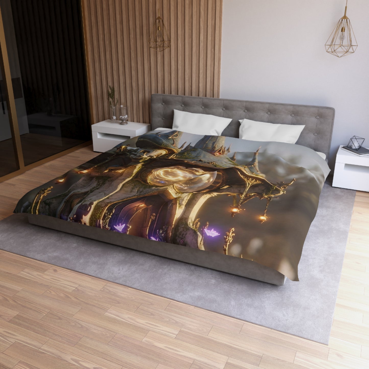 Whispering Observatory Duvet Cover – Twilight Magic in Stone