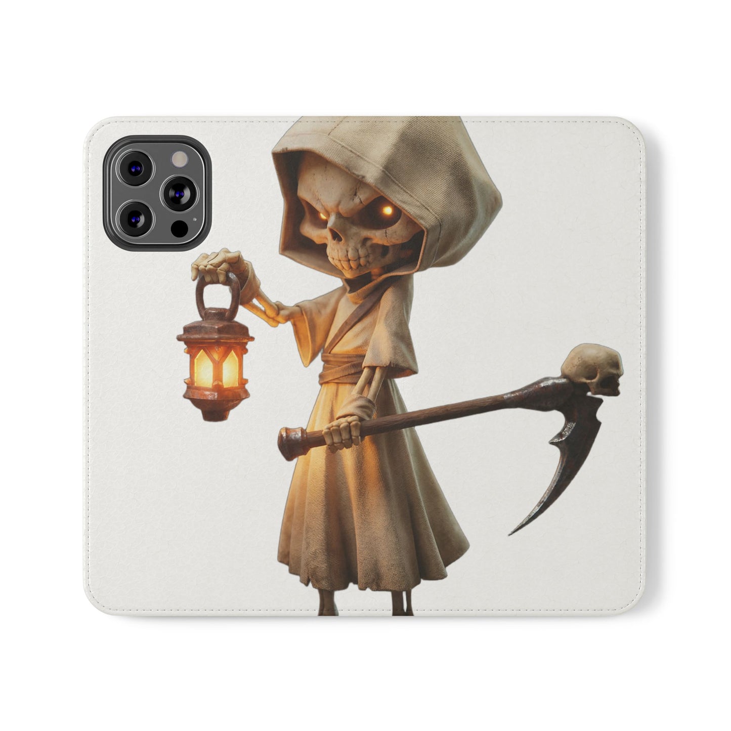Lantern-Bearing Sentinel Flip Cases – Hooded Guardian with Scythe and Warm Glow