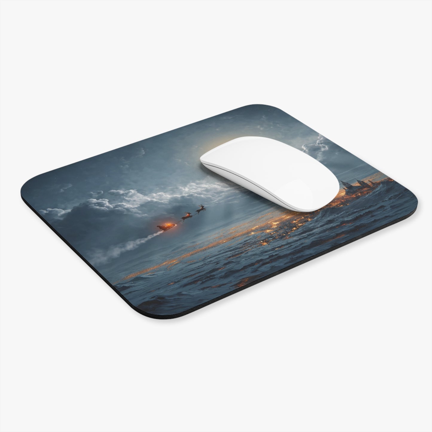 Lunar Sleigh Ride Mouse Pad (Rectangle) – Midnight Delivery Under a Full Moon