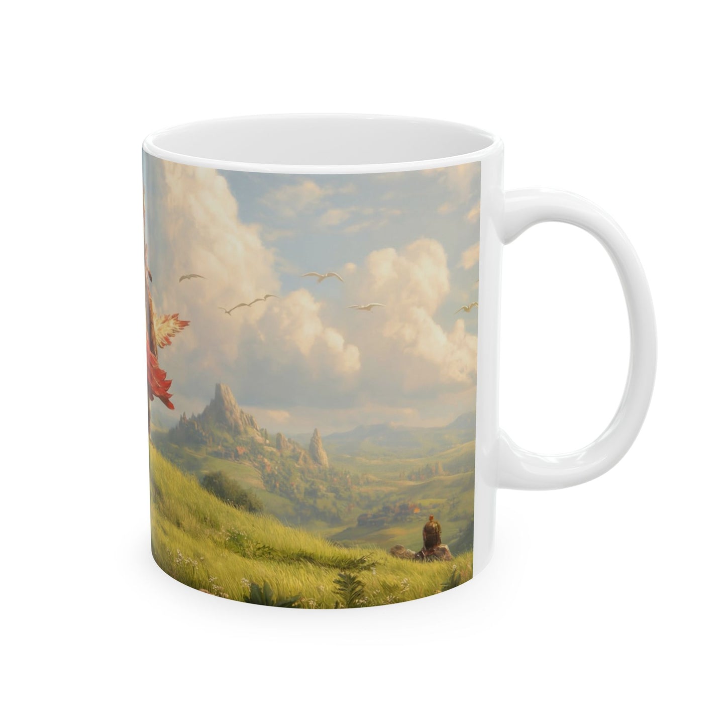 Skybound Sentinel Ceramic Mug, (11oz, 15oz) – White Eagle with Red Crest