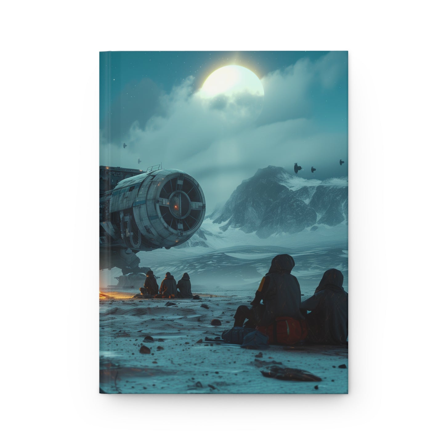 Starship Campfire Journal Matte – Cold World Warmth Under Twin Moons