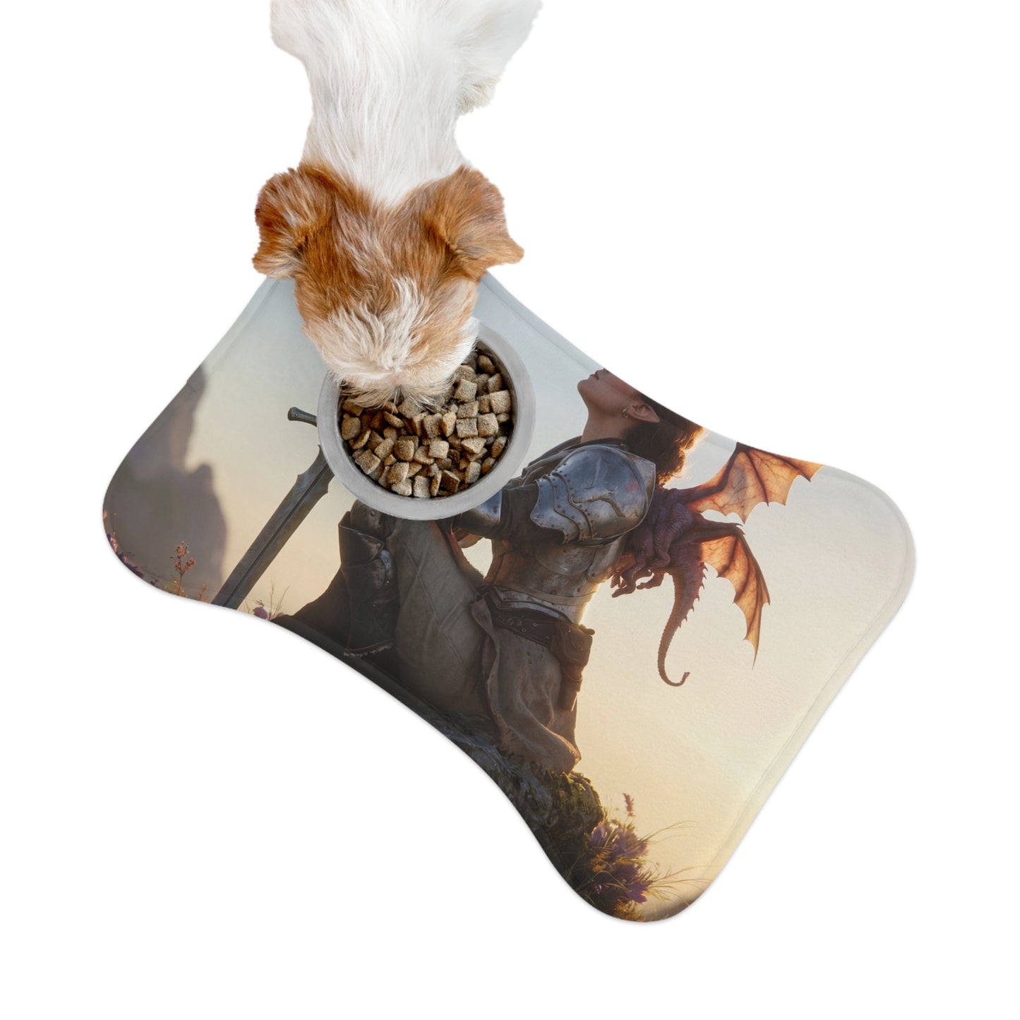Dragon Knight Pet Feeding Mats – Sunset Sentinel with Winged Companion