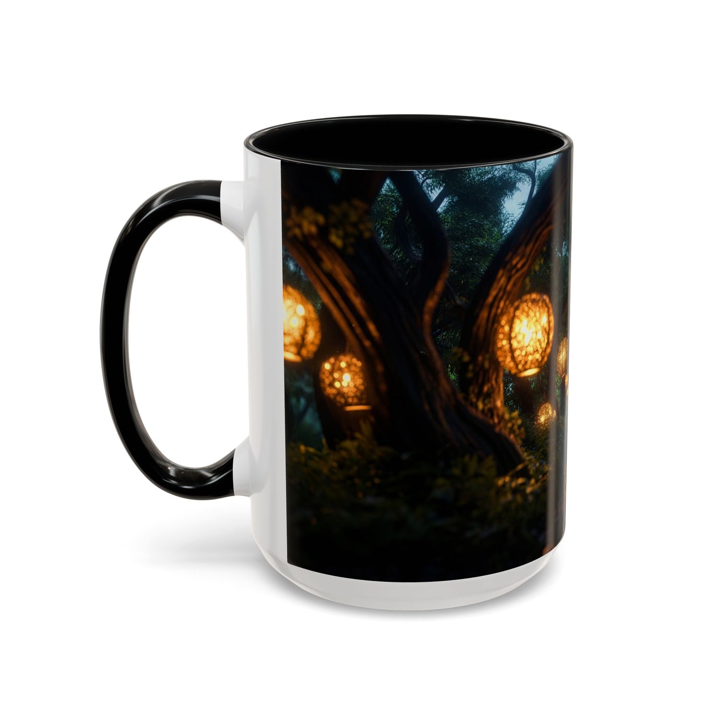 Luminous Forest Path Accent Coffee Mug (11, 15oz) – Warm Glow Through Ancient Branches