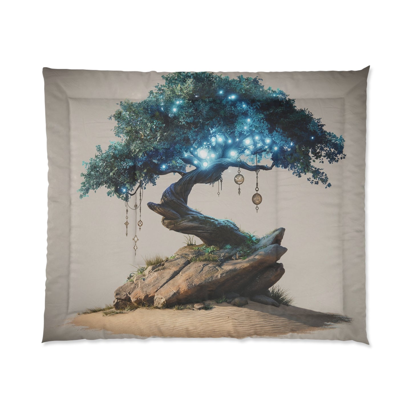 Luminescent Wisdom Tree Comforter – Azure Glow in the Desert