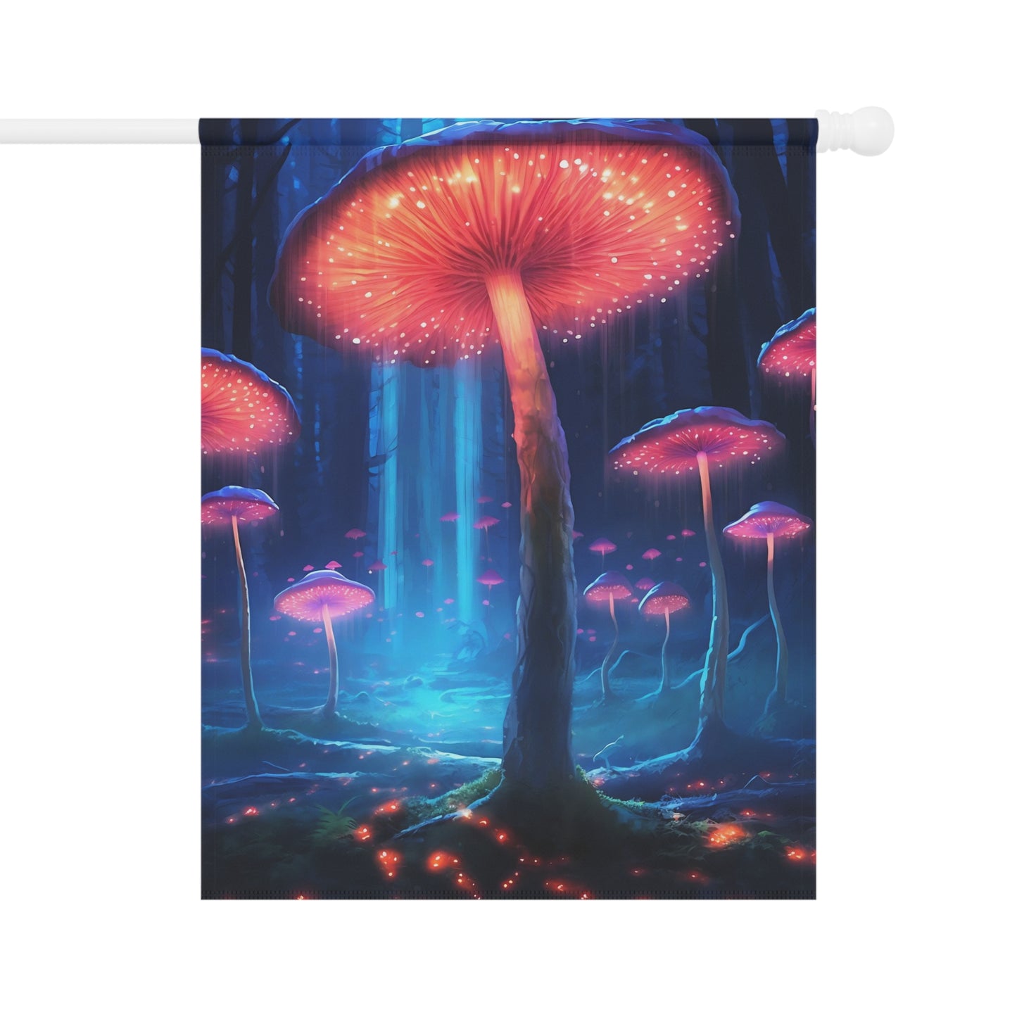 A forest under the glow of bioluminescent fungi, casting an ethereal light across the woodland floor, hyper-realistic, night scene - Garden & House Banner