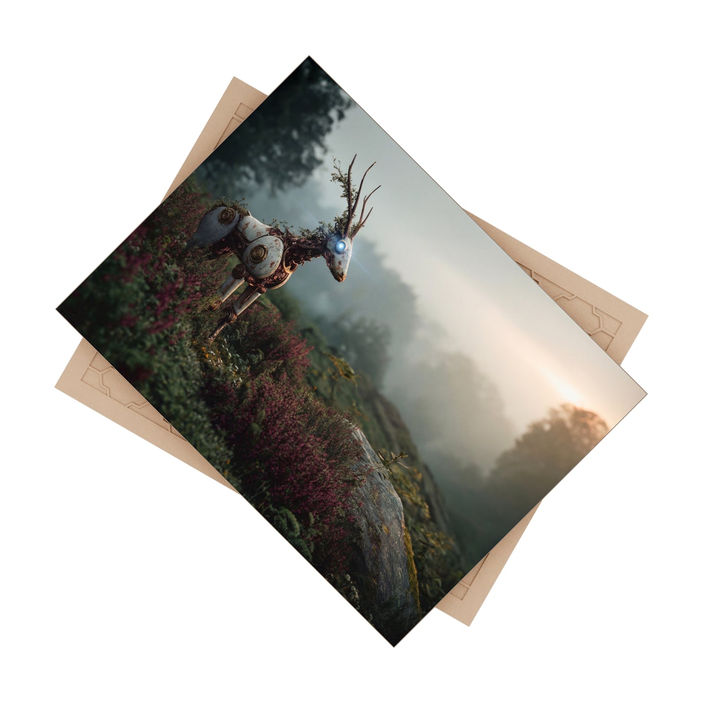 Cyber Stag Ceramic Photo Tile – Dawn’s Glowing Guardian
