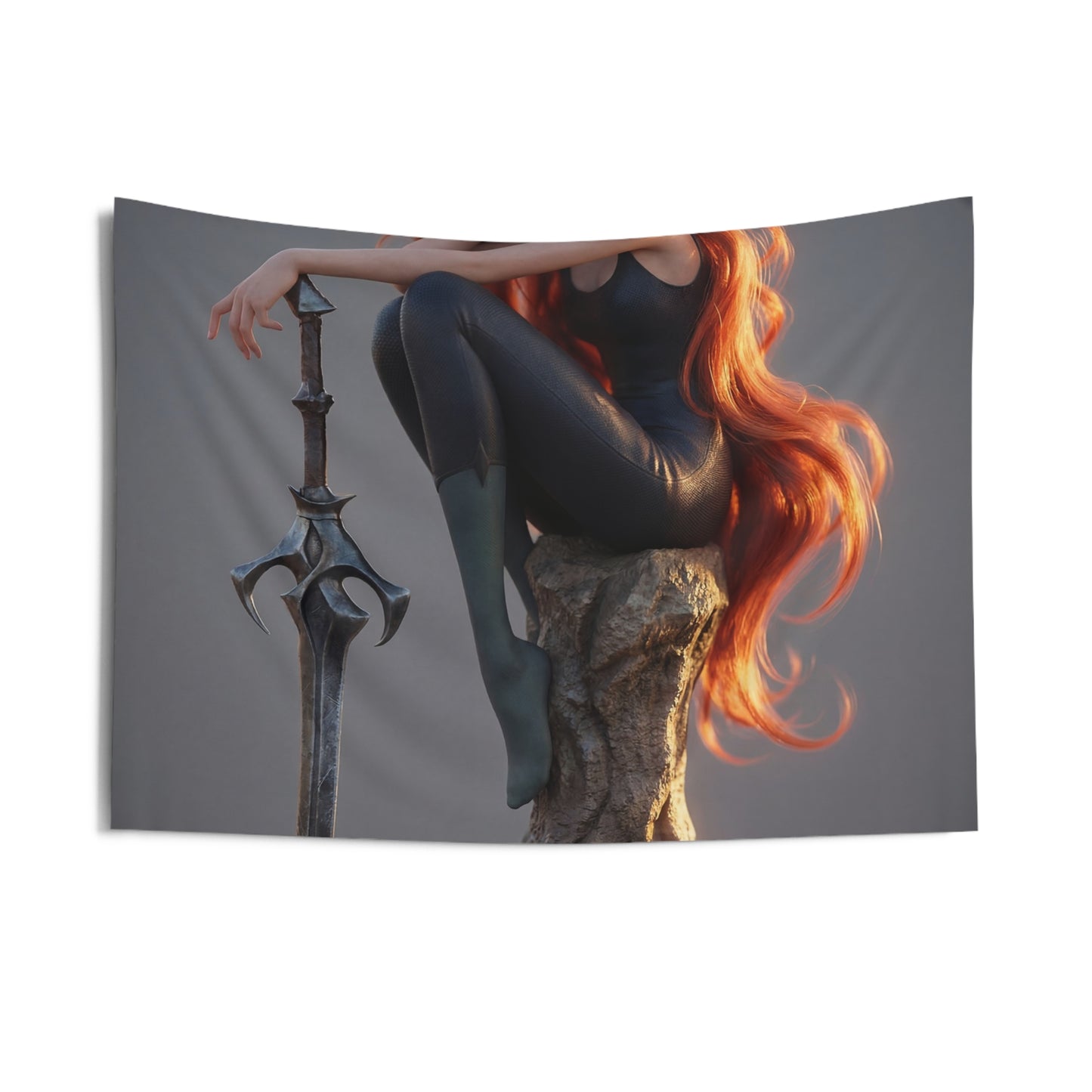Red-Haired Sentinel Wall Tapestry – Sunset Resting on Ancient Stone