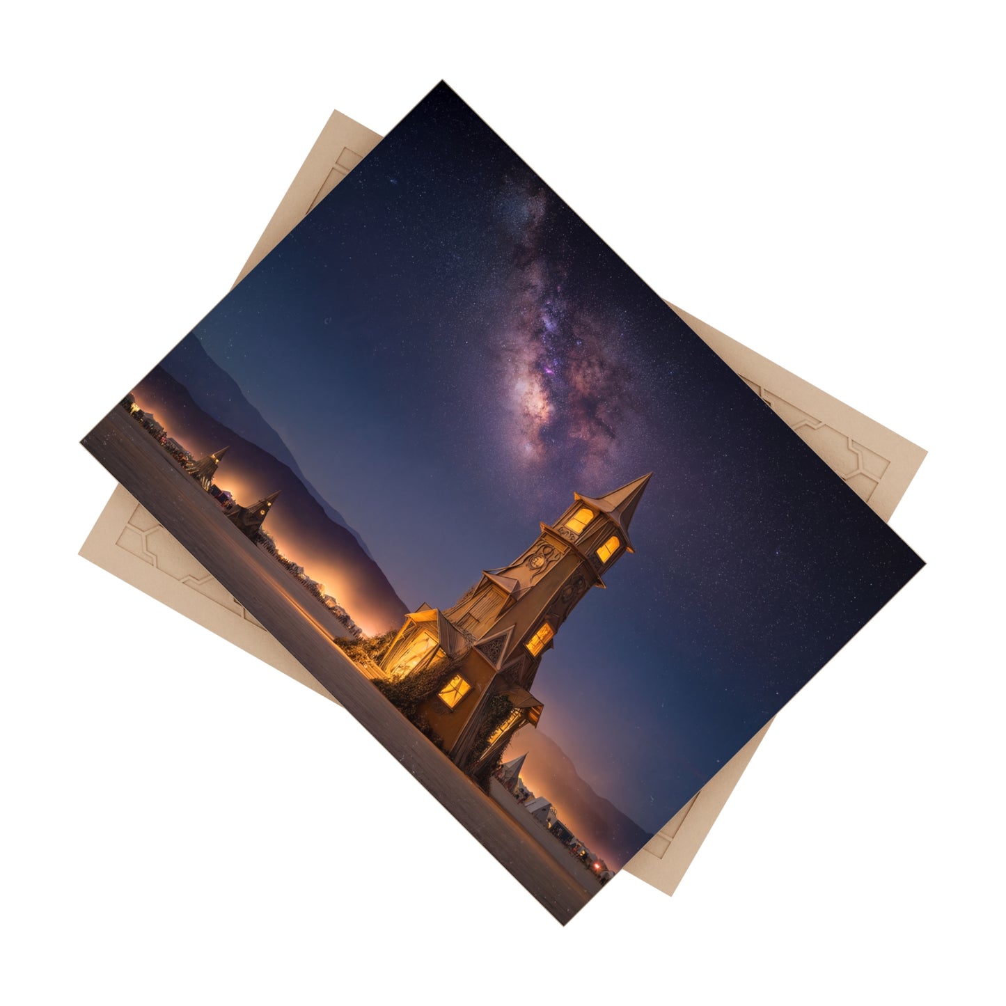 Starlit Clocktower Ceramic Photo Tile – A Desert Sanctuary Under the Milky Way