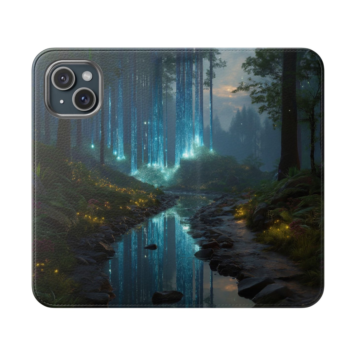 Bioluminescent Forest Flip Cases – Cyan Lightfall Stream Cover
