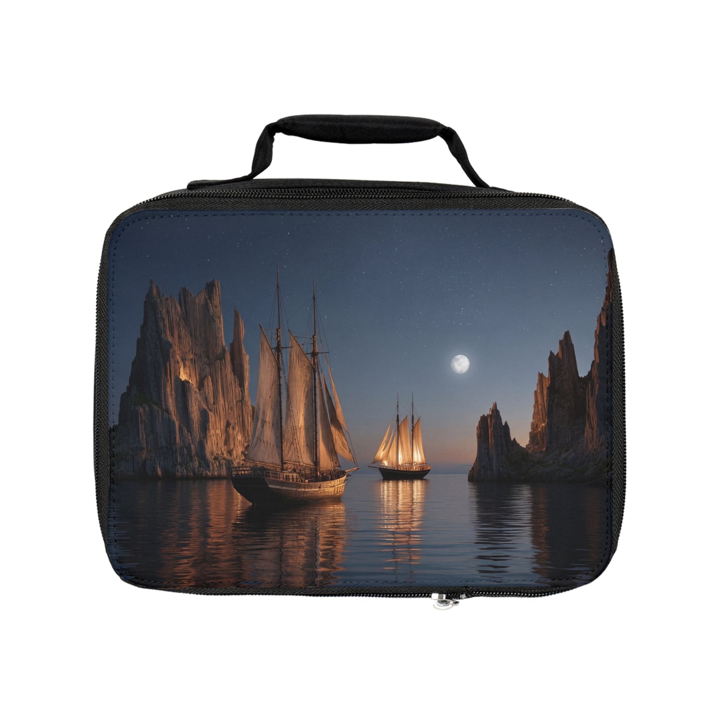 Moonlit Sailors Lunch Bag – Whispering Waters Between Jagged Peaks