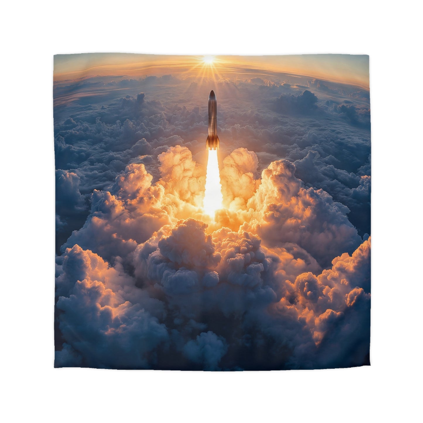 Rocket Sunrise Microfiber Duvet Cover – Piercing Through Clouds Toward Dawn