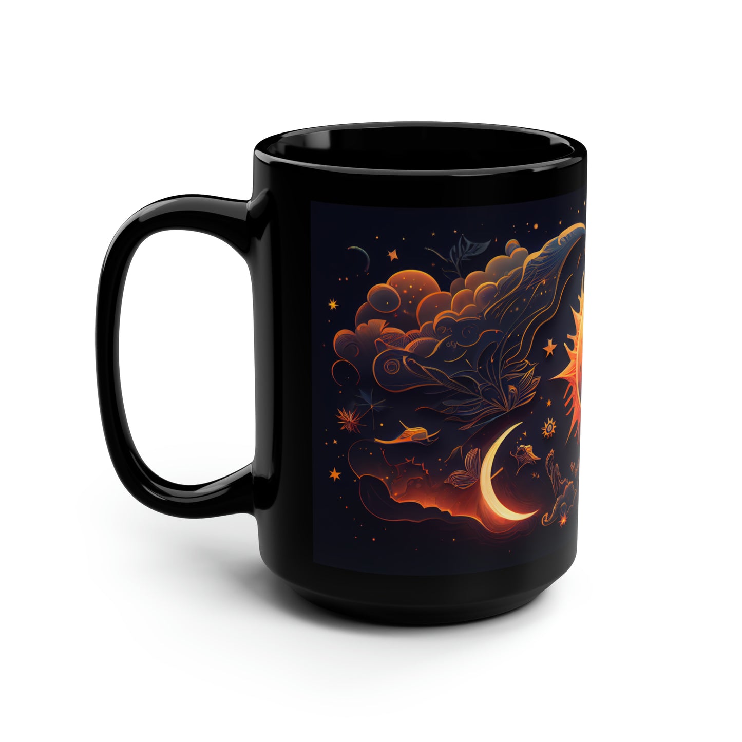 8K, high resolution detailed vector illustration poster, sun, celestial symbols, glowing accents - Mug, Black