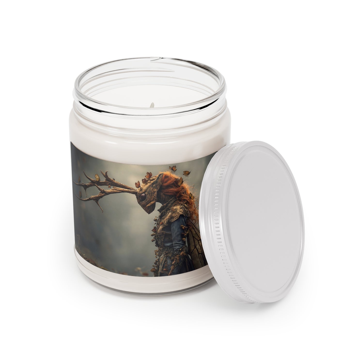 Forest Spirit with Butterfly Antlers Scented Soy Candles with White Lid, 9oz – Whispers of the Mistwood