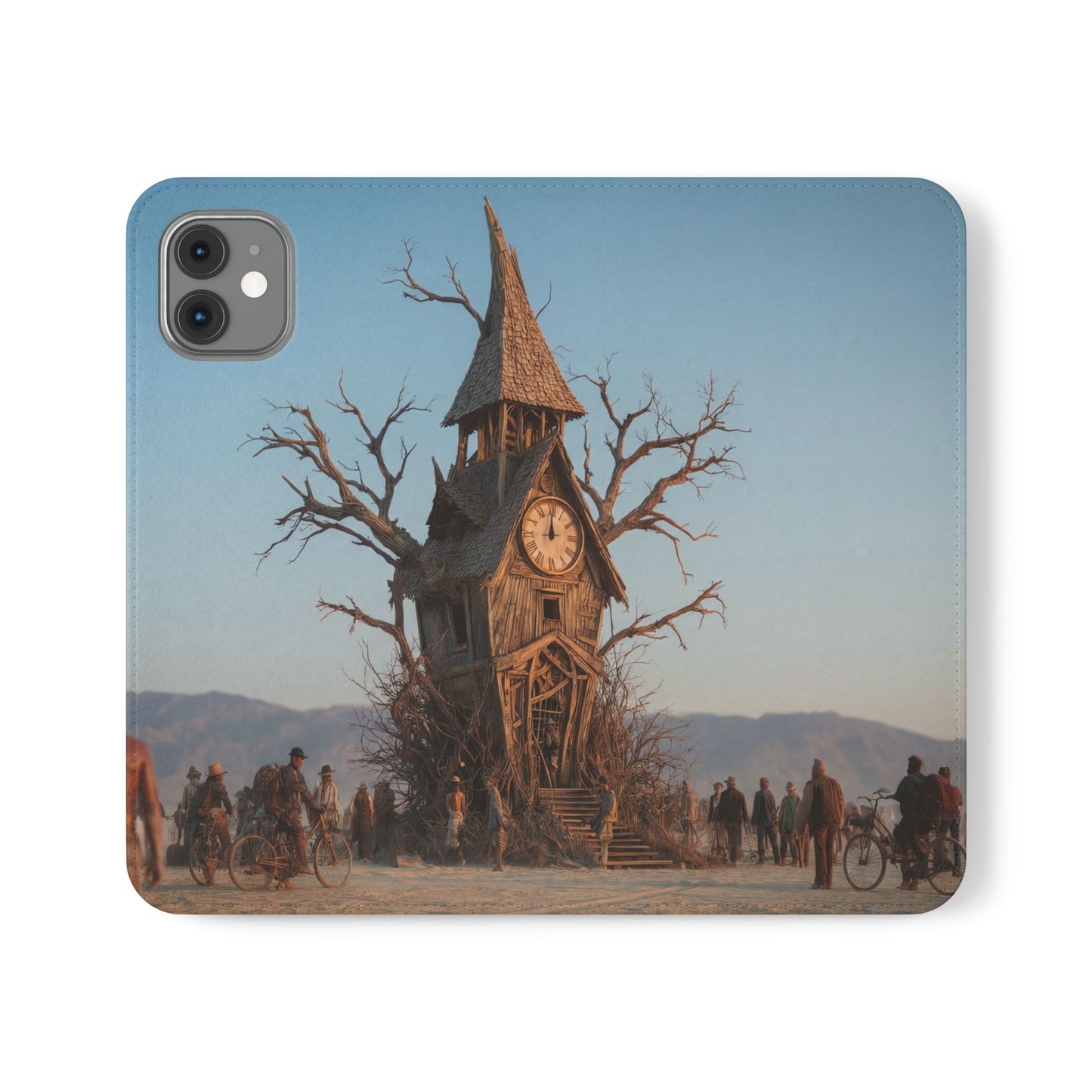 Clocktower Wanderers Flip Cases – Dusty Desert Sentinel Scene