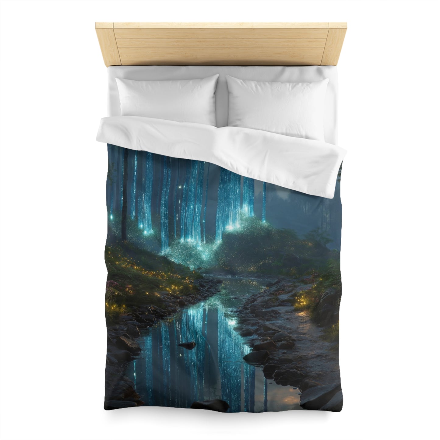 Celestial Waterfall Forest Microfiber Duvet Cover – Azure Light Reverie