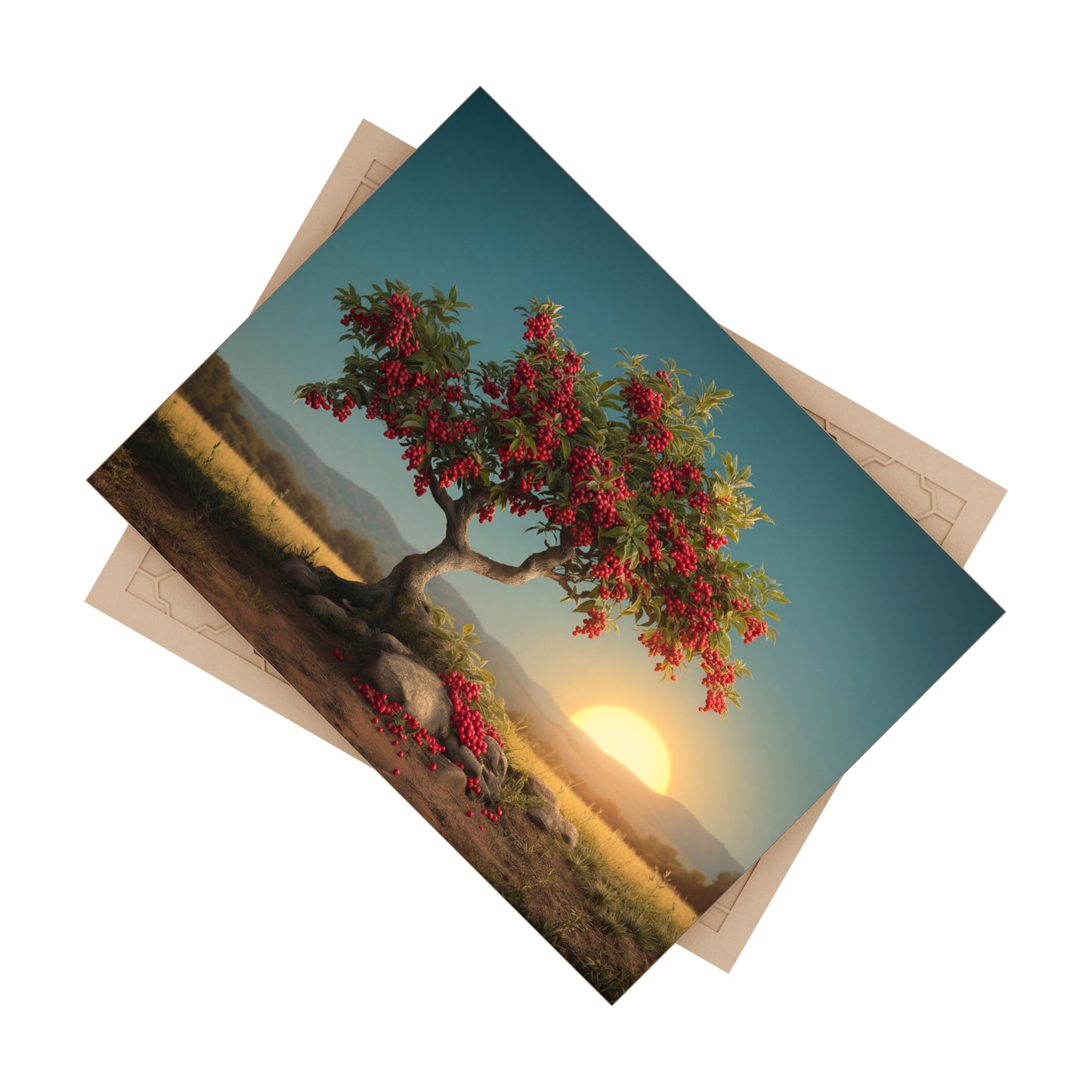 Berry Laden Tree Ceramic Photo Tile – Sunset’s Sweet Offering