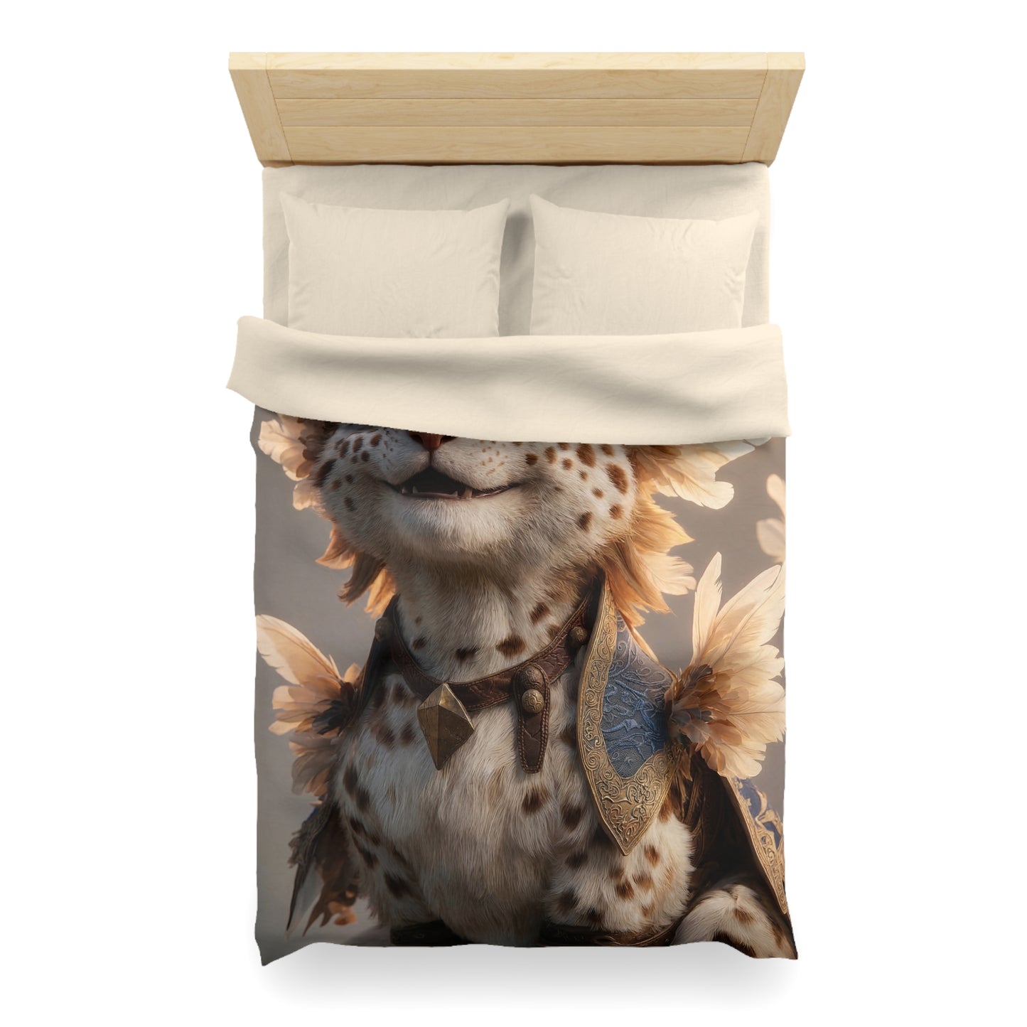 Regal Feline Sentinel Microfiber Duvet Cover – Sunlit Crown of Feathers