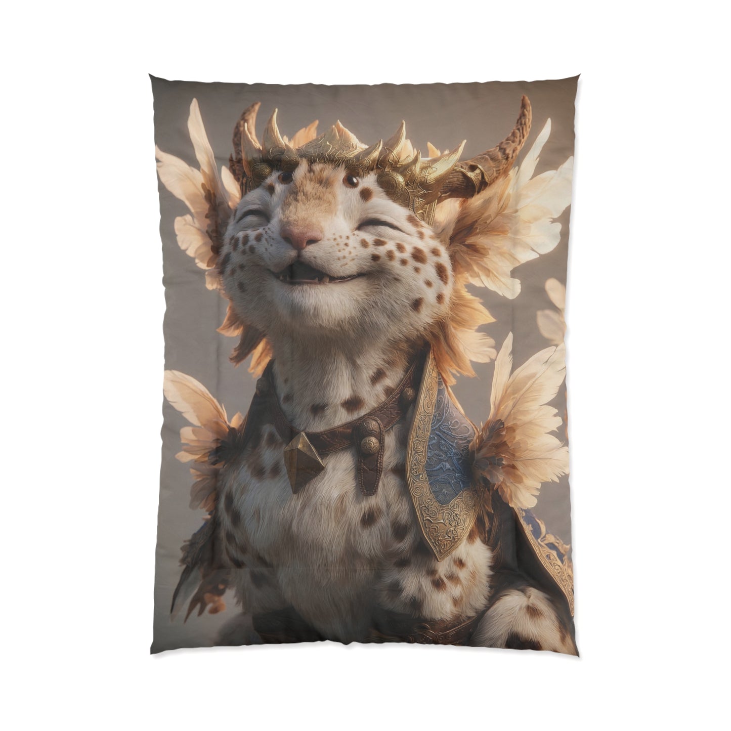 Feathered Feline Sovereign Comforter – Golden Crowned Warmth for Cozy Nights