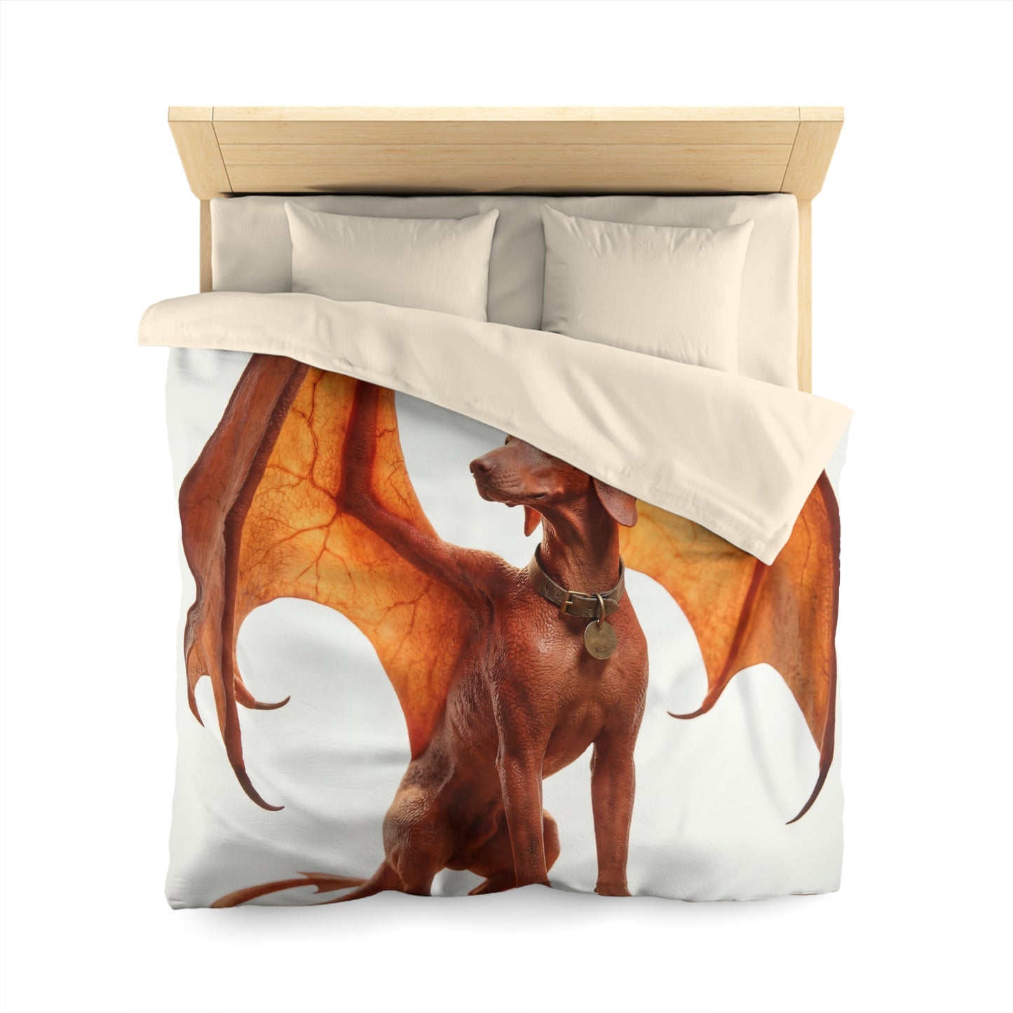 Winged Canine Guardian Microfiber Duvet Cover – Amber Flight Dreamscape