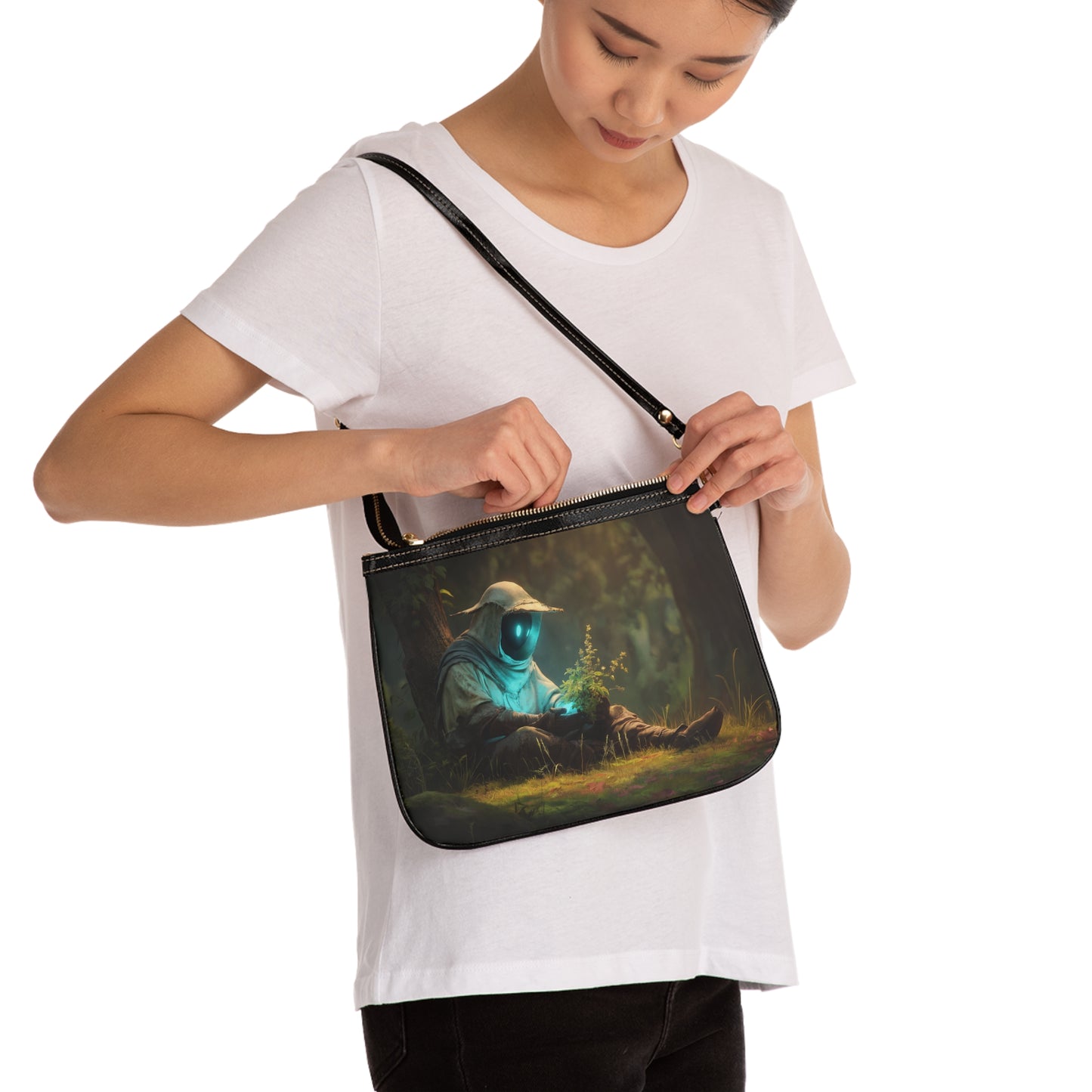 Forest Sentinel Small Shoulder Bag – Glowing Eye in Twilight Grove