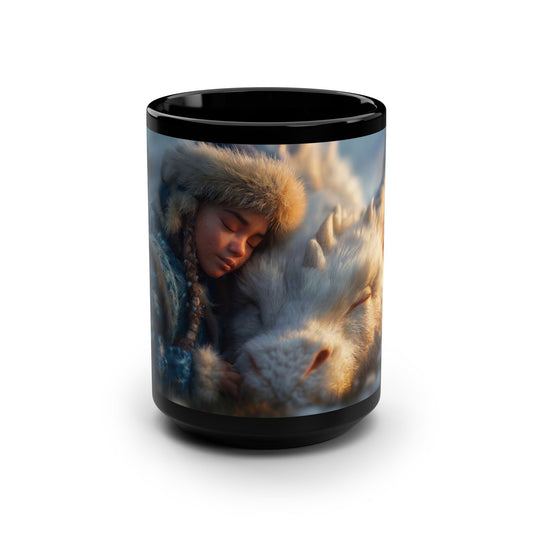 Sleeping Dragon Guardian Black Mug, 15oz – Frost-Kissed Peaceful Rest