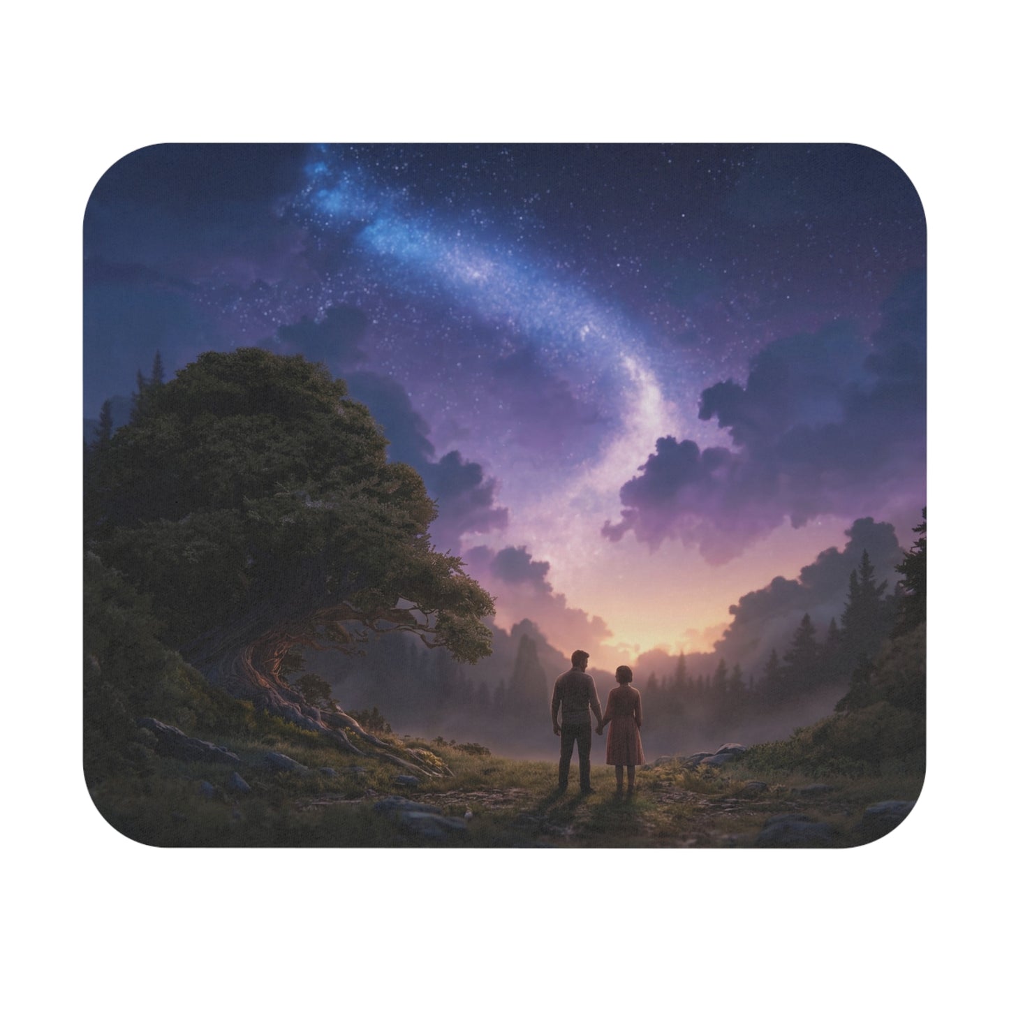 Starlit Pact Mouse Pad (Rectangle) – Twilight Forest Under Milky Way Canopy