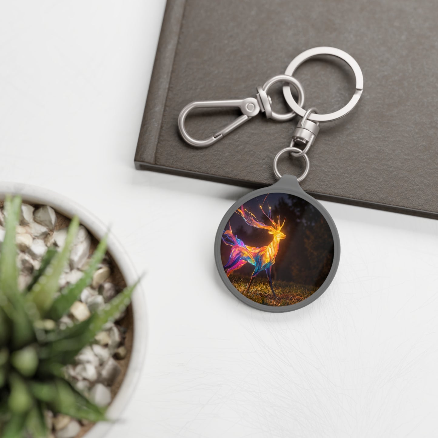 Rainbow Stag Keyring Tag – Ethereal Forest Light Spirit