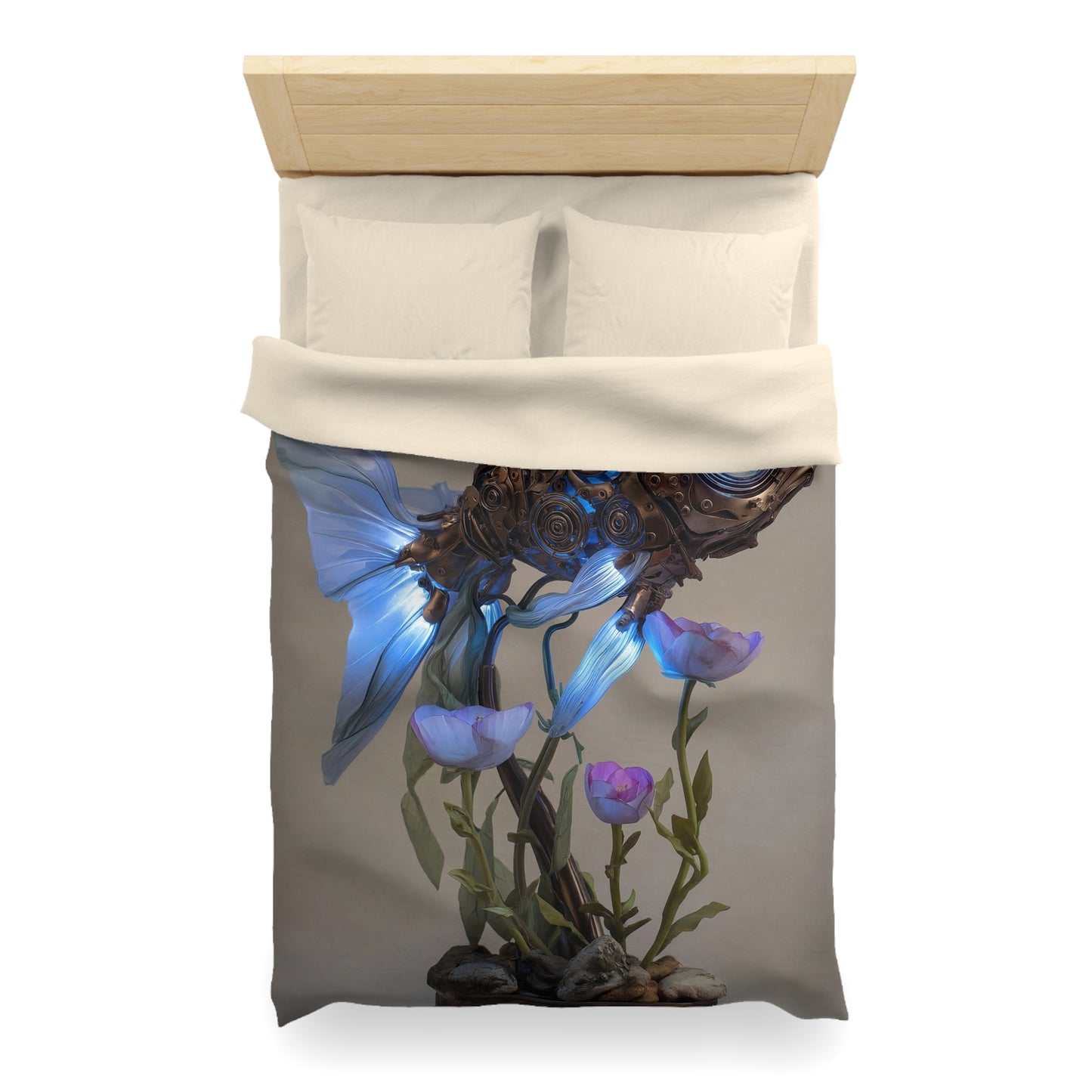 Steampunk Fish Microfiber Duvet Cover – Luminescent Gear & Petal Dreamscape