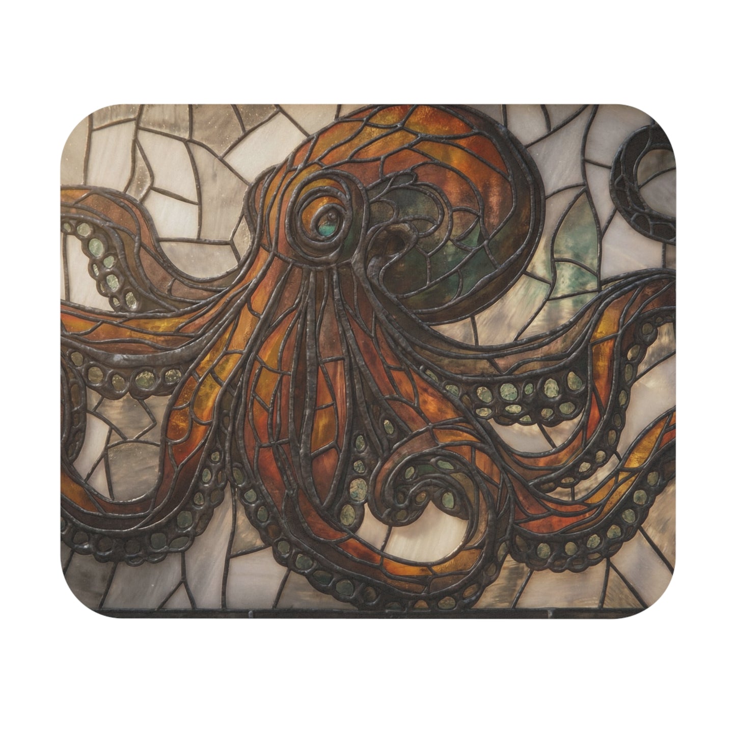 Stained Glass Octopus Mouse Pad (Rectangle) – Amber Tentacle Dreamscape