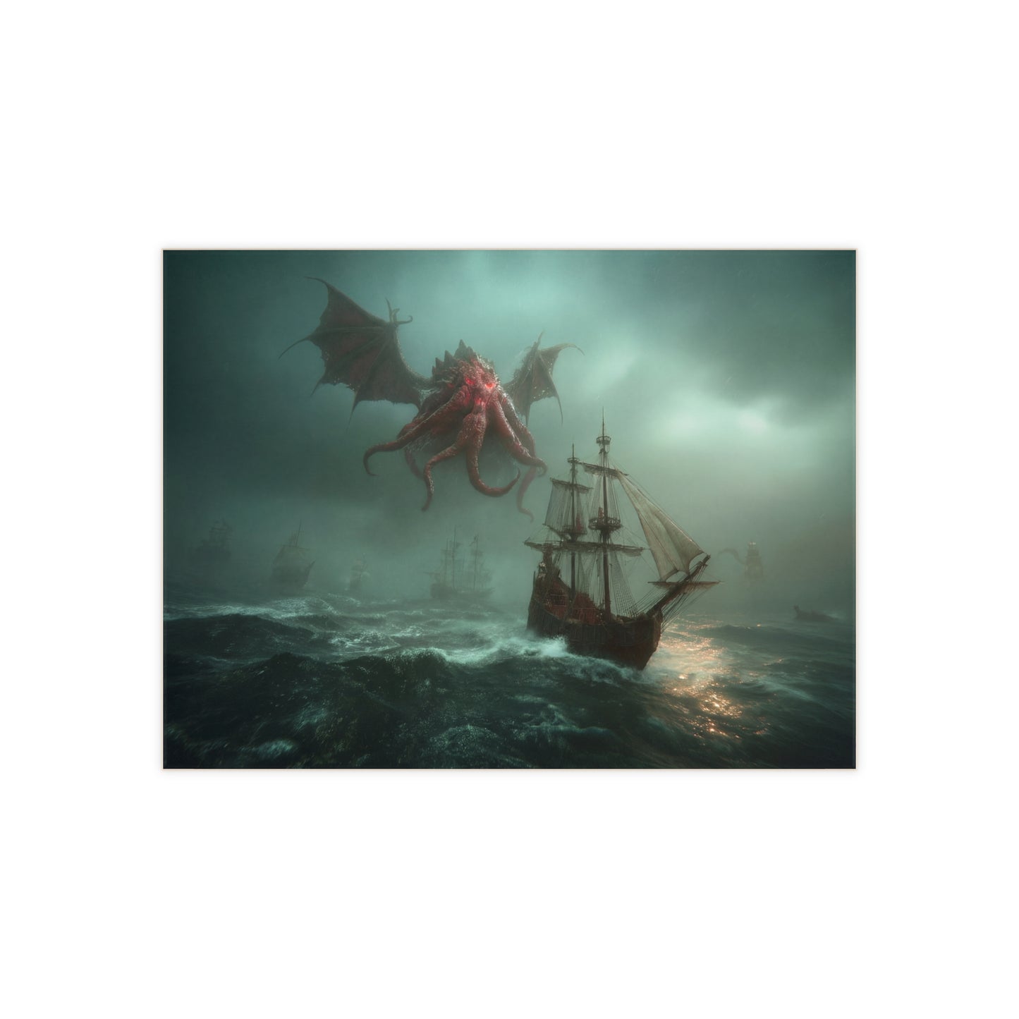 Leviathan’s Wrath Ceramic Photo Tile – Storm-Swept Ship and Sky Monster
