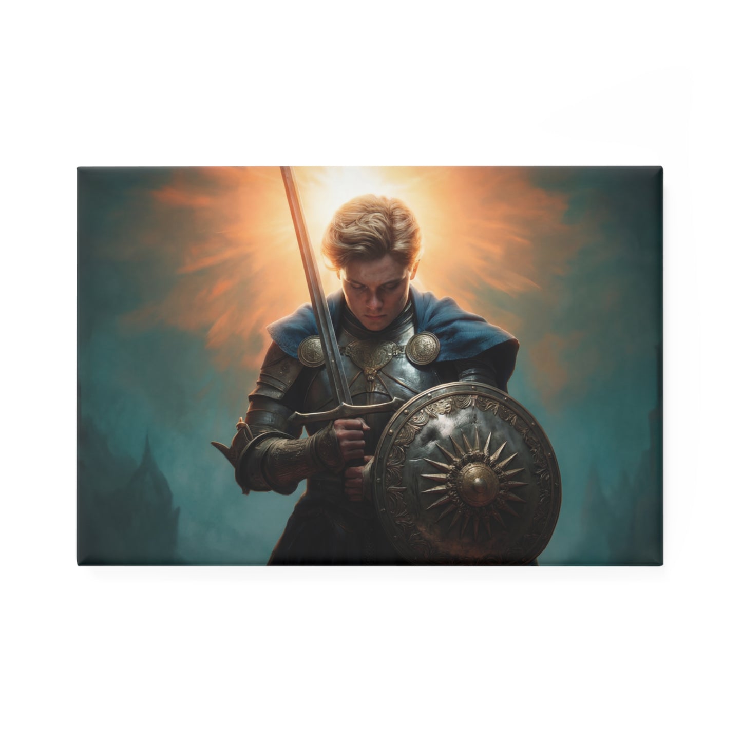 Radiant Knight Button Magnet, Rectangle (1 & 10 pcs) – Dawn’s Last Light Before Battle