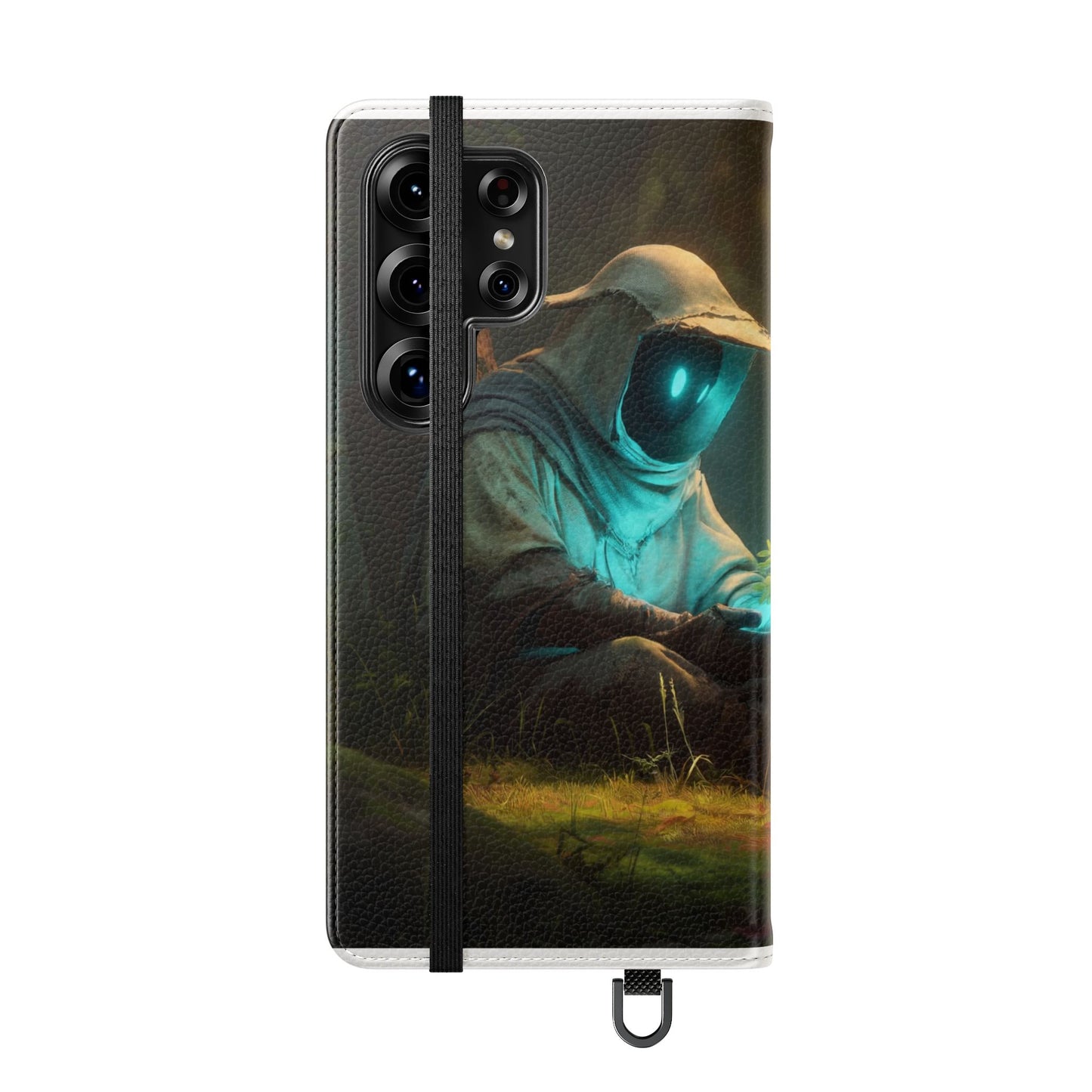 Glowing Orb Hooded Guardian Flip Cases – Bioluminescent Forest Keeper