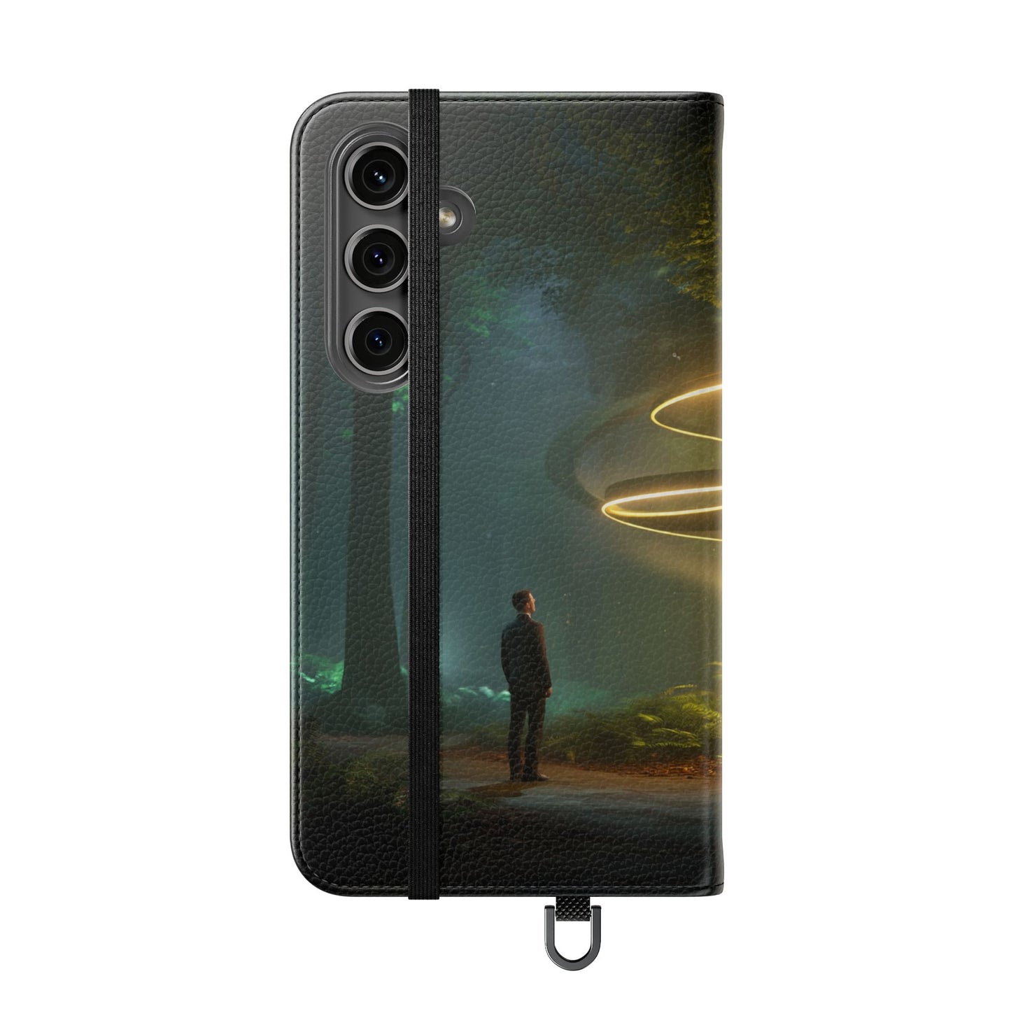 Luminous Spiral Forest Flip Cases – Golden Light Rings Mystery Scene