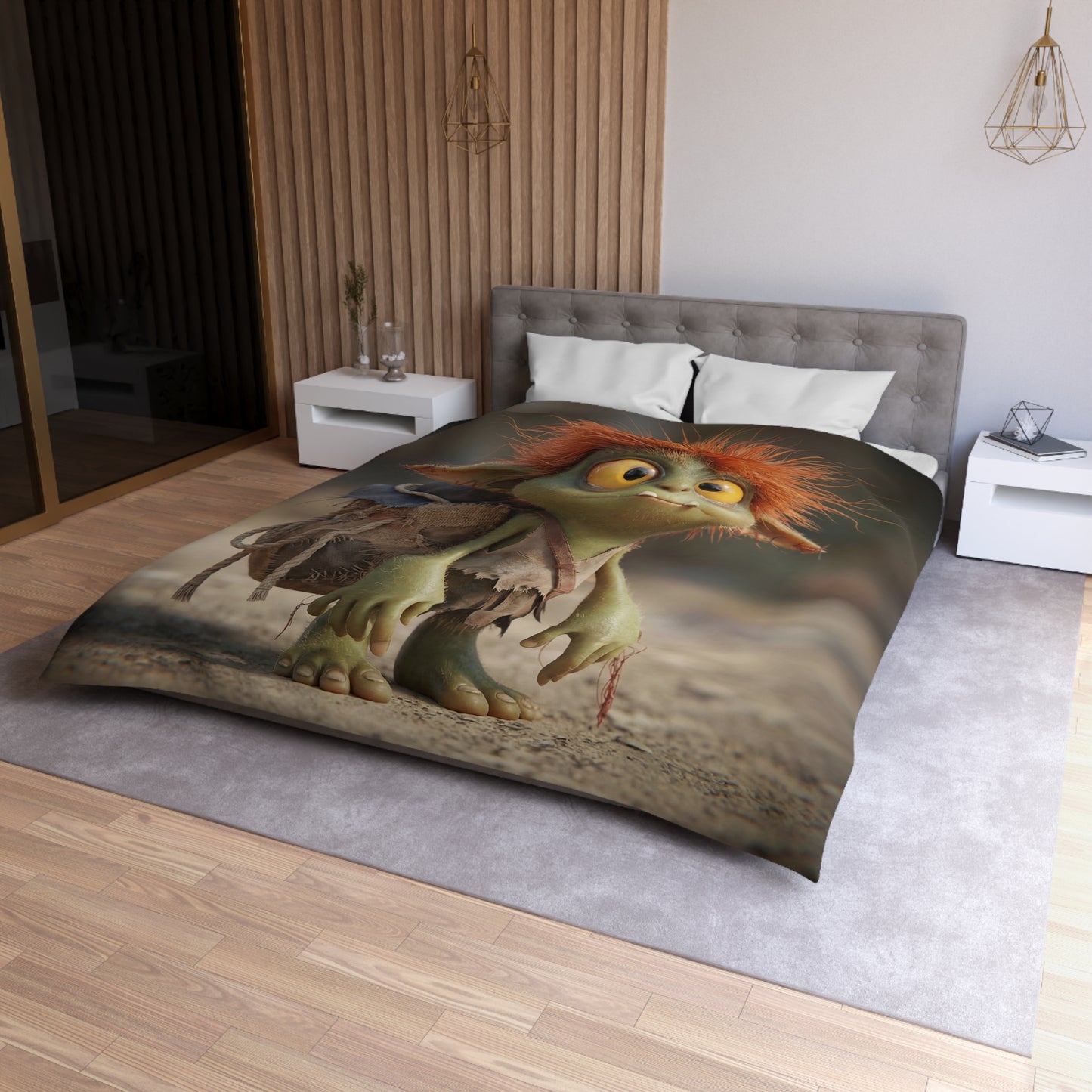 Tiny Goblin Explorer Microfiber Duvet Cover – Sunlit Trail Companion