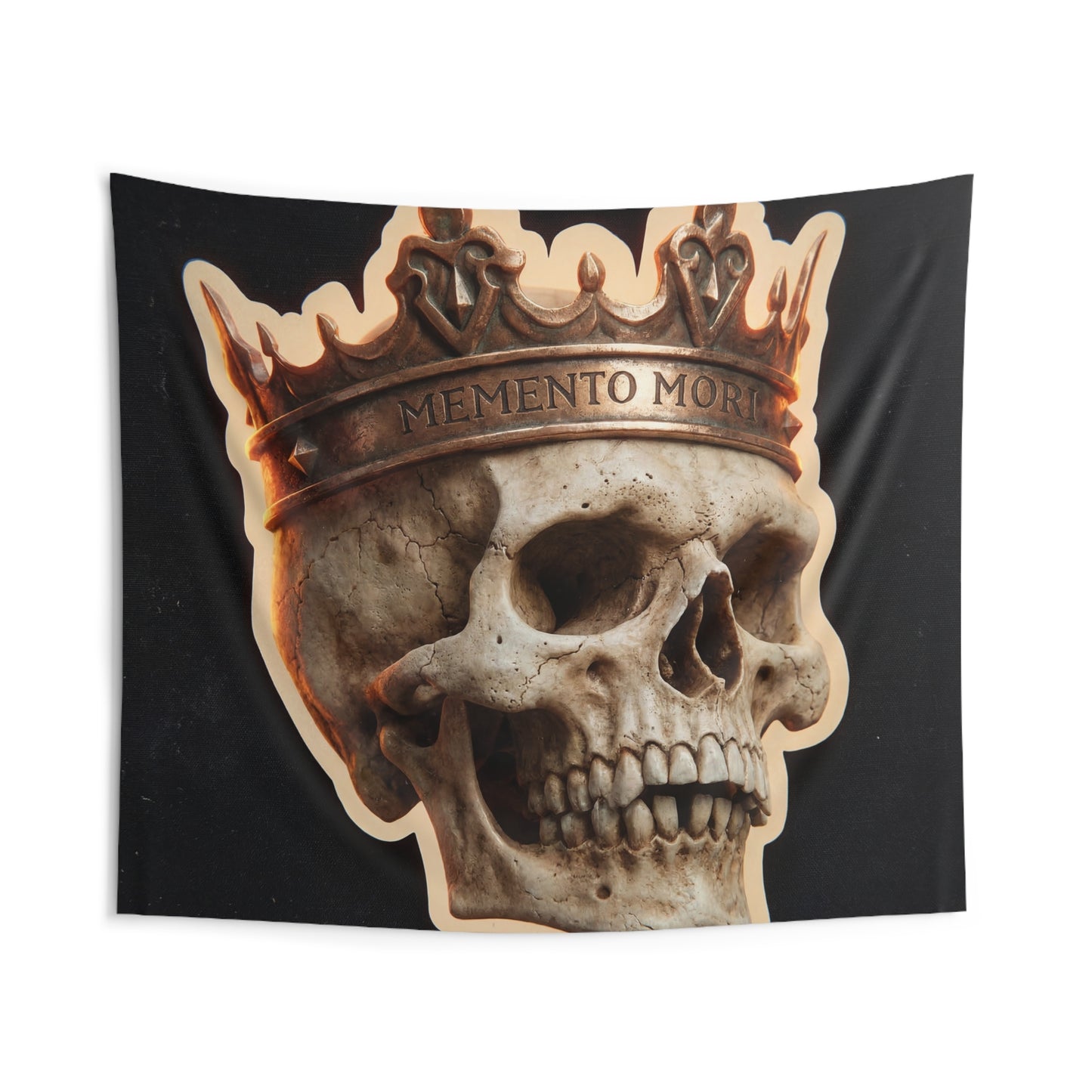 Crowned Skull Indoor Wall Tapestries – Regal Memento Mori Glow