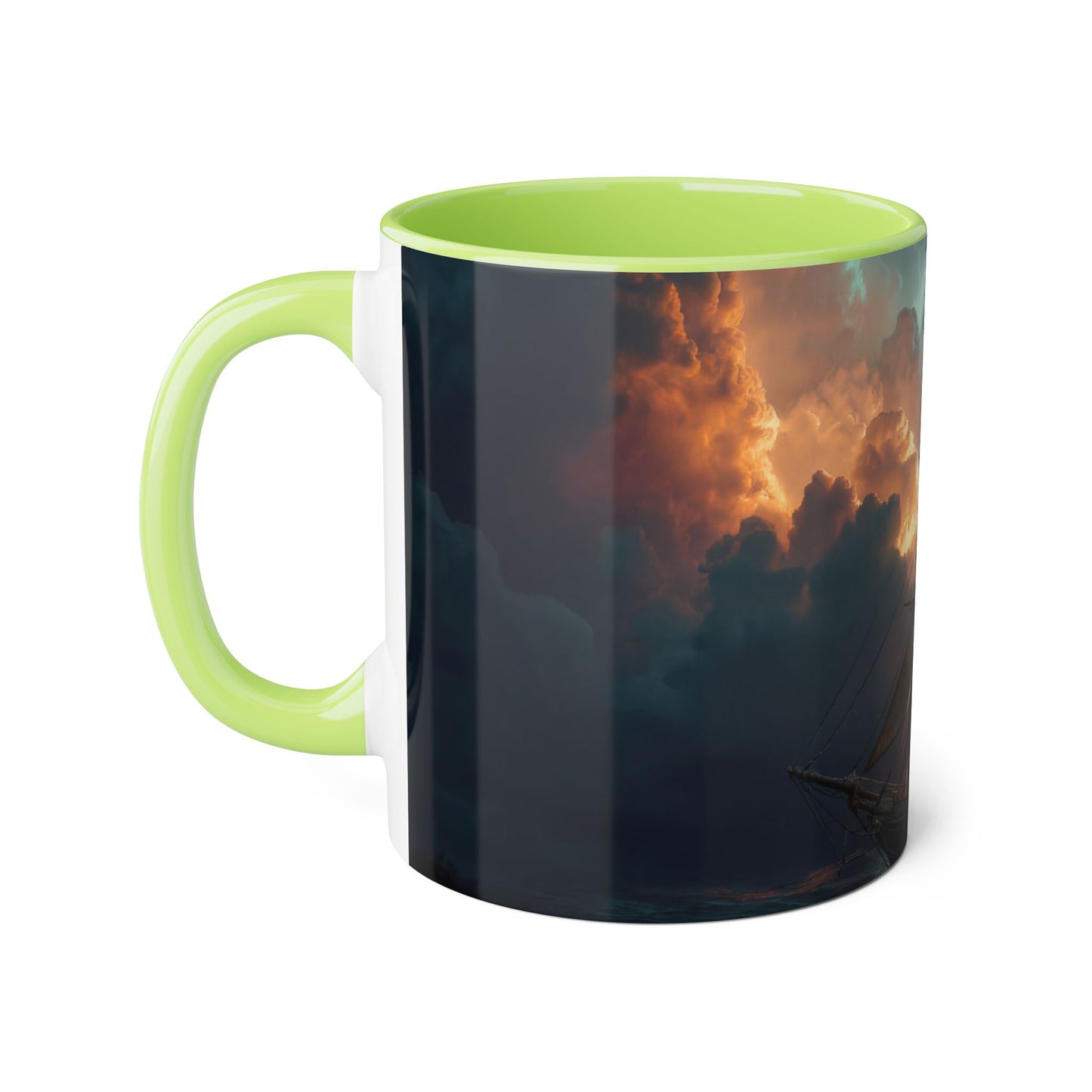 Storm-Braced Galleon Accent Mugs, 11oz – Amber Sail & Obsidian Sea