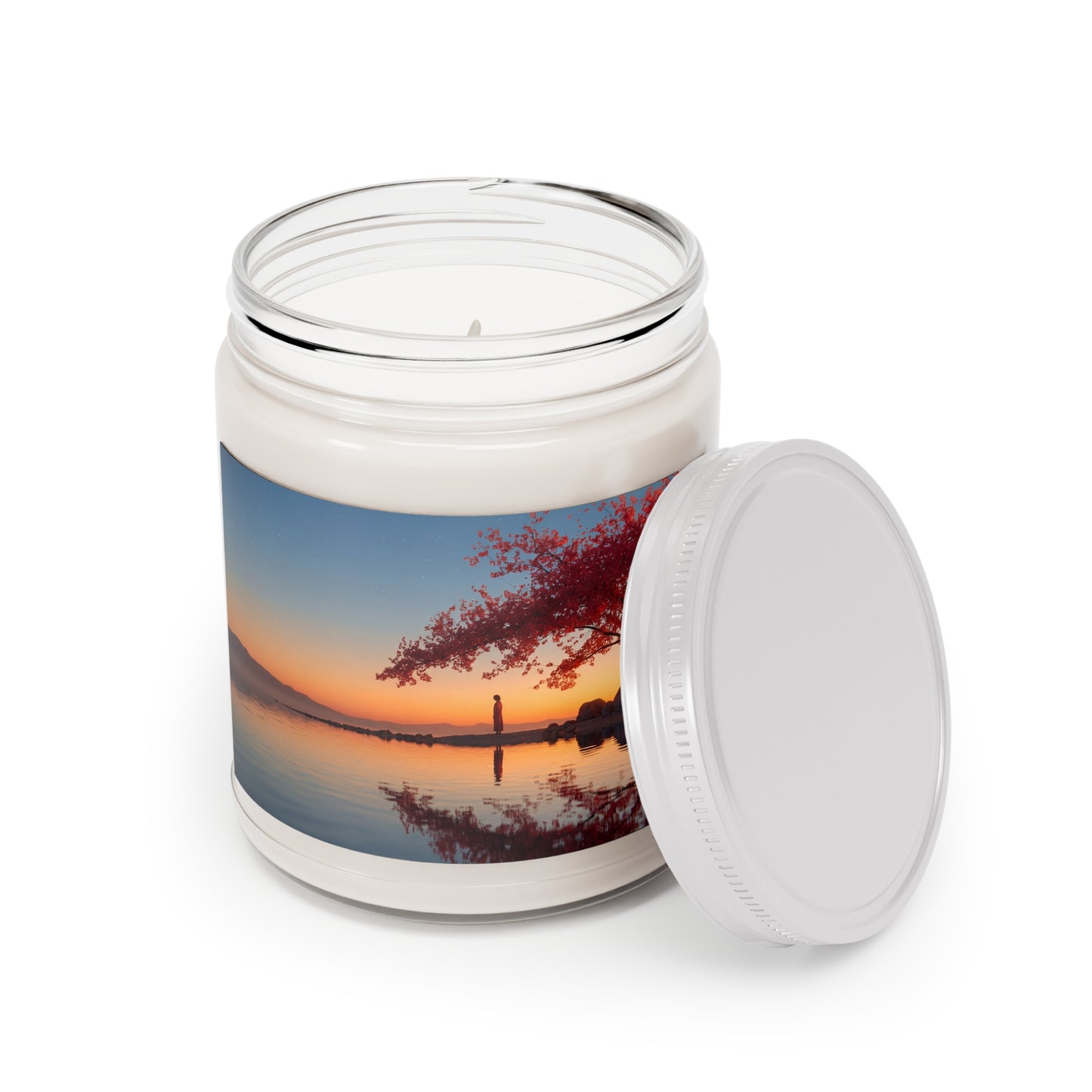 Crimson Sakura Sentinel Scented Soy Candles with White Lid, 9oz – Twilight’s Quiet Embrace
