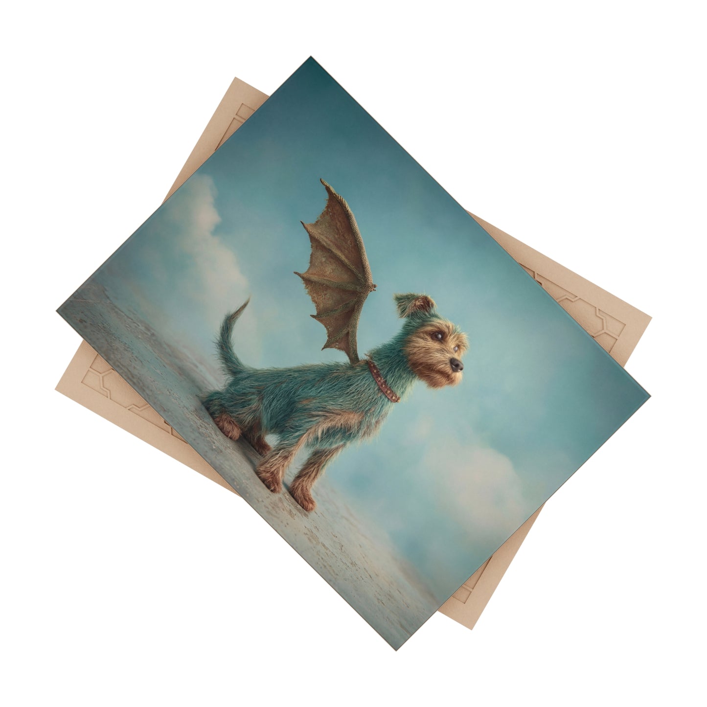 Dragon Dog Ceramic Photo Tile – Skyward Gaze in Teal Fur