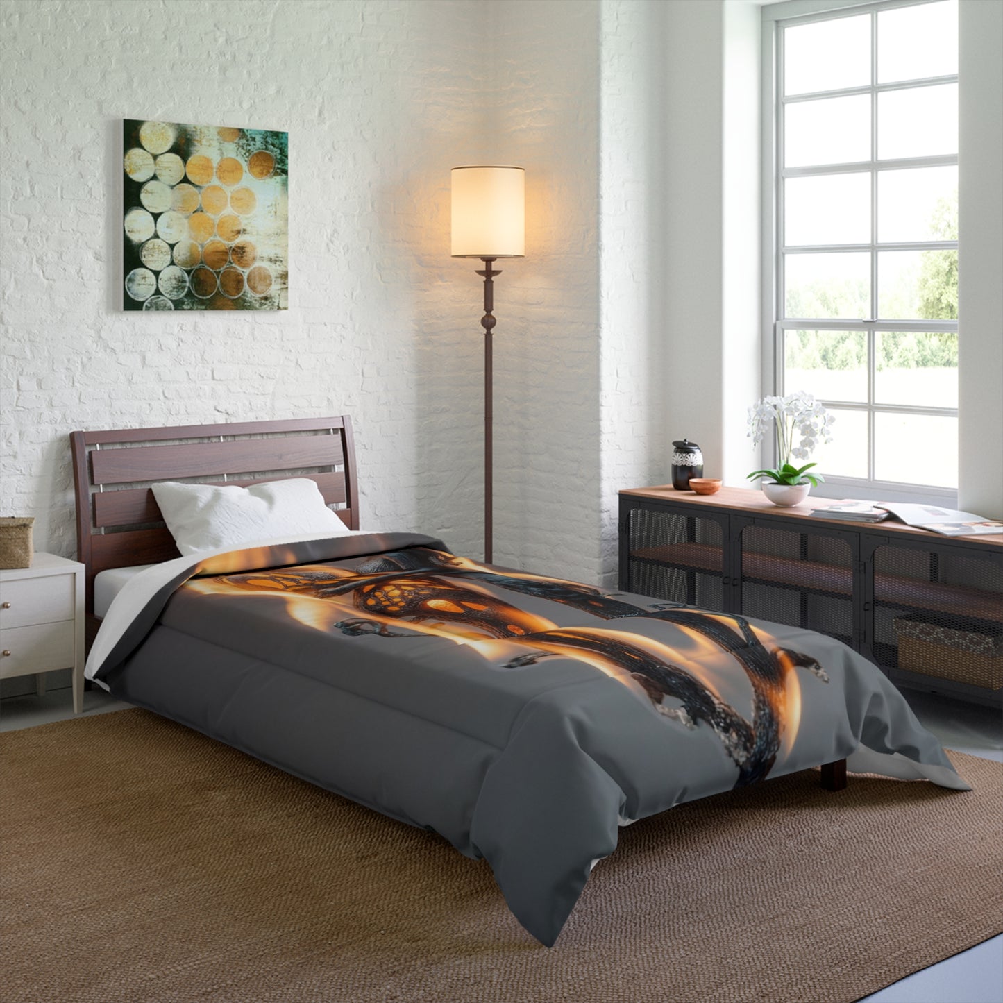 Flamebound Lovers Comforter – Intertwined Souls in Ember Glow