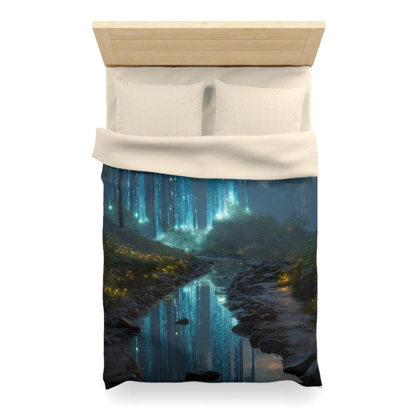 Celestial Waterfall Forest Microfiber Duvet Cover – Azure Light Reverie